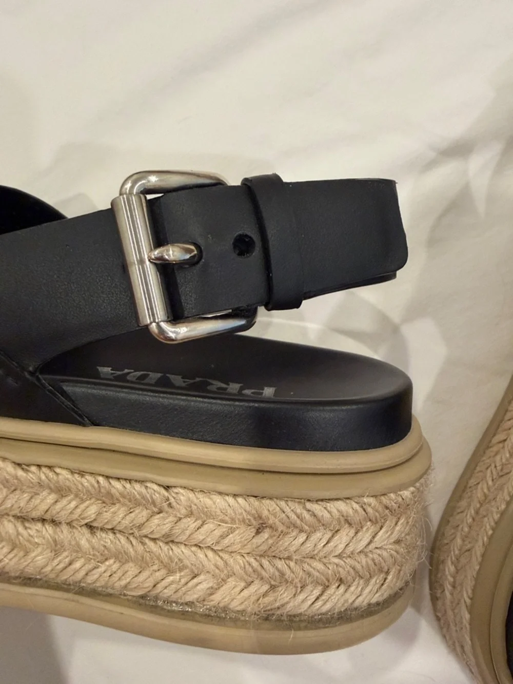 Prada Black Leather platform Espadrille Sandals authentic 38.5 women’s